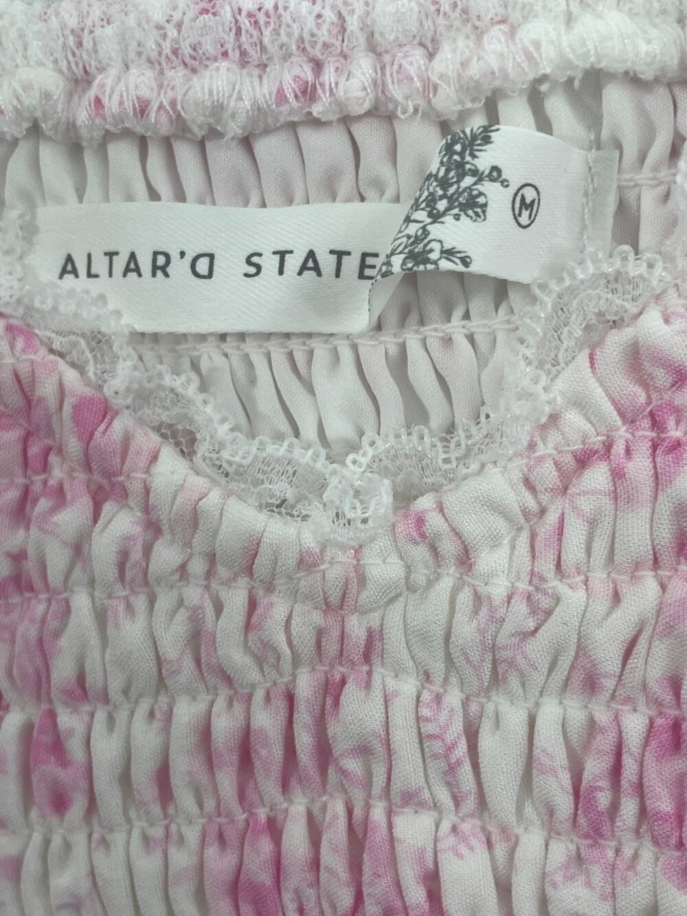 Altar'd State Skirt/Romper Ivory & Pink Floral Smocked Long Sleeve Sz M $82 NEW - Picture 5 of 7